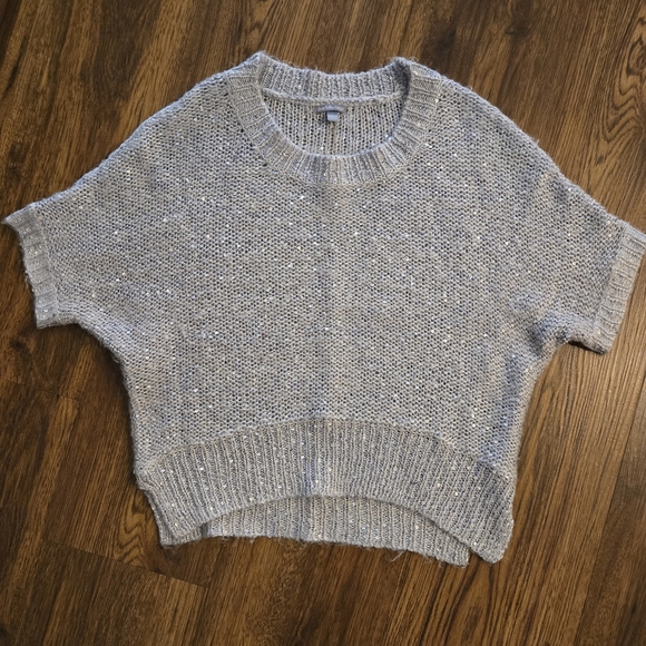 Charlotte Russe Women's Small Silver Short Sleeve Sweater Crop Top - Picture 1 of 4